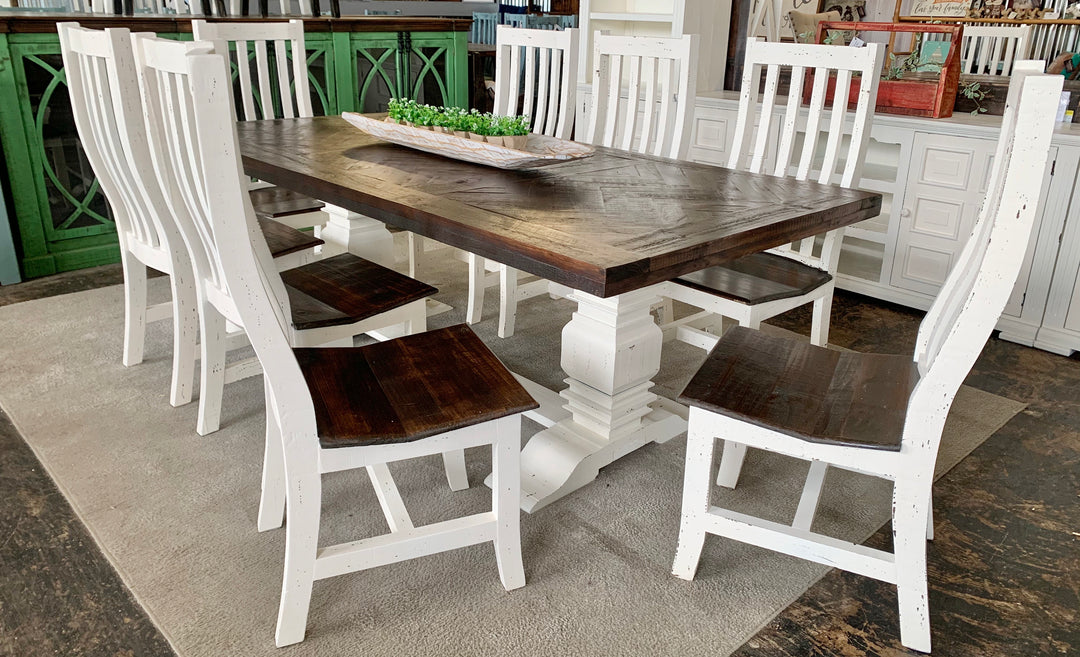 Nolan Herringbone White 9 piece Dining Table Set