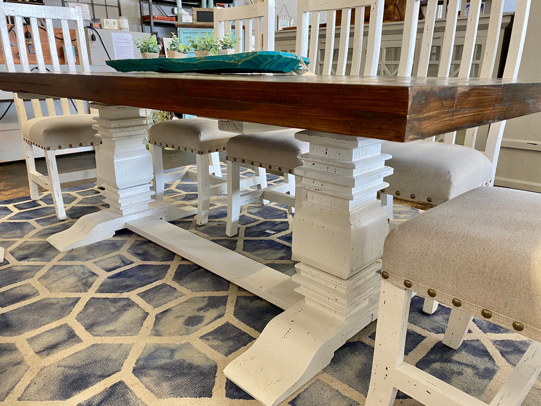 Herringbone White & Linen  7 piece Dining Table Set