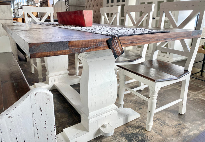 Aaron 7 piece White Church Pew Table Set