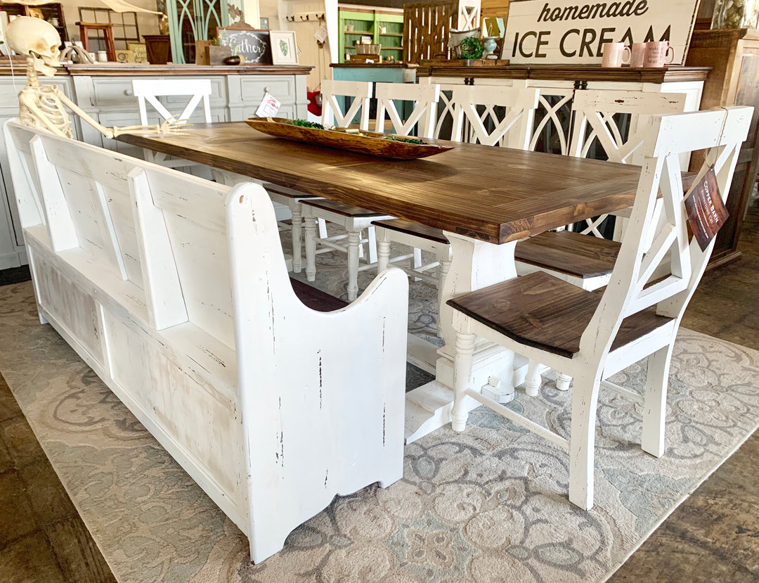 Aaron 8 foot Distressed White Dining Table Set