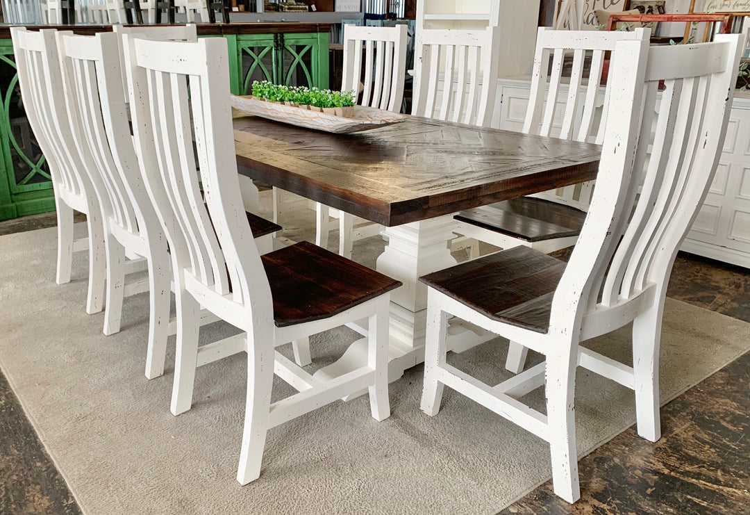 Nolan Herringbone White 9 piece Dining Table Set