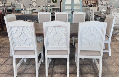 Ellie Linen White 9 piece dining table set
