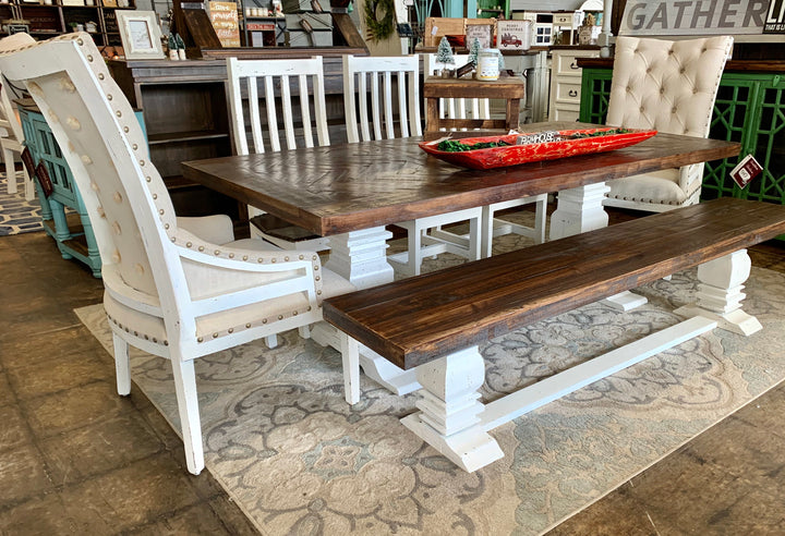 Nolan Herringbone Deconstructed White 7 piece Dining Table Set